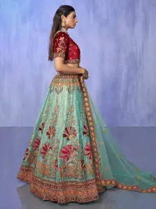 ODETTE Embroidered Sequinned Semi-Stitched Lehenga & Blouse With Dupatta