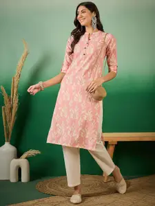 Sangria Floral Printed Mandarin Collar Pure Cotton Kurta