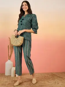 Sangria Abstract Printed Top With Trousers Co-Ords