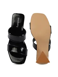 DressBerry Black Strappy Open Toe Block Heels