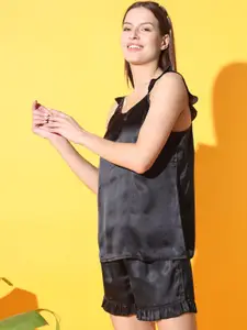 MBeautiful Shoulder Straps Satin Cami With Shorts