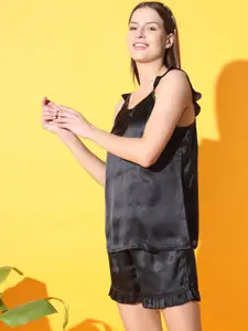 MBeautiful Shoulder Straps Satin Cami With Shorts