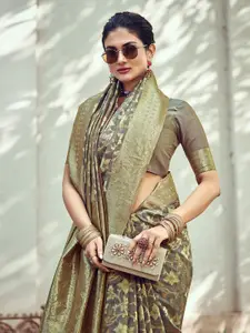 Satrani Ethnic Motifs Woven Design Zari Banarasi Saree