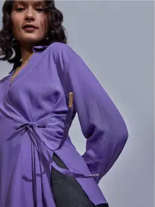 The Label Life Shirt Collar Tie Up Wrap Top