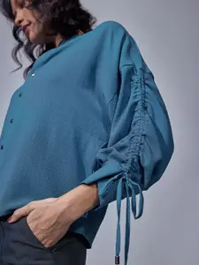 The Label Life Mandarin Collar Extended Sleeves Shirt Style Top