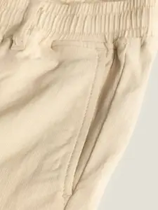 Snitch Men Cream Coloured Smart Mid-Rise Cotton Trousers
