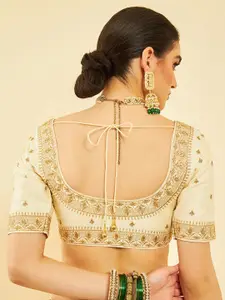 Soch Zari Embroidered Round Neck Saree Blouse