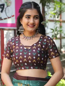 Saree mall Green Ethnic Motifs Printed Pure Cotton Ikat Sarees