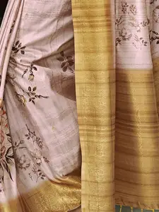 Satrani Floral Printed Woven Design Zari Saree