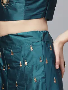 KALINI Embroidered Thread Work Semi-Stitched Lehenga & Blouse With Dupatta