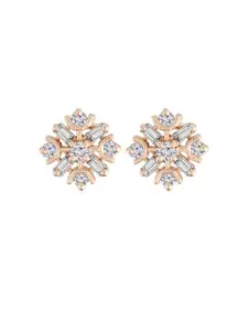 I Jewels Rose Gold-Plated Cubic Zirconia Contemporary Studs Earrings