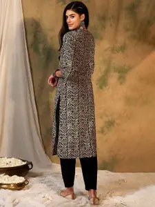 Anouk Floral Printed Thread Work Straight Kurta