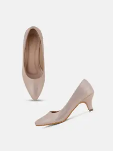 DressBerry Rose Gold Toned Textured Kitten Heeled Pumps