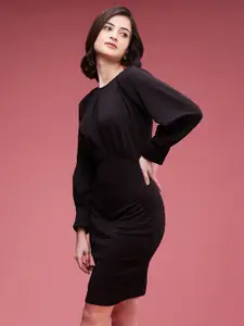 DressBerry Black Pleated Bodycon Dress