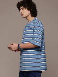 The Roadster Lifestyle Co. Striped Drop-Shoulder Sleeves Relaxed Fit T-shirt