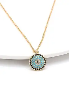 Fashion Frill Gold-Plated CZ-Studded Circular-Shaped Pendant With Chain