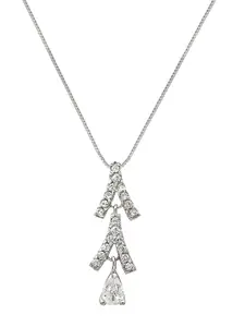 SILBERRY 925 Sterling Silver Rhodium-Plated Floral CZ Studded Pendants with Chains
