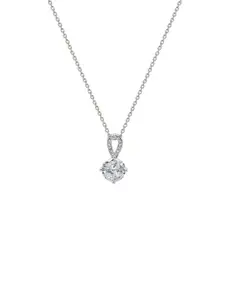 SILBERRY 925 Sterling Silver Rhodium-Plated Diamond Shaped CZ Studded Pendants with Chains