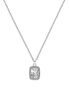 SILBERRY 925 Sterling Silver Rhodium-Plated Square CZ Studded Pendants with Chains