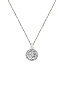 SILBERRY 925 Sterling Silver Rhodium-Plated Circular CZ Studded Pendants with Chains