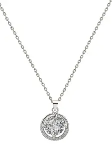 SILBERRY 925 Sterling Silver Rhodium-Plated Circular CZ Studded Pendants with Chains