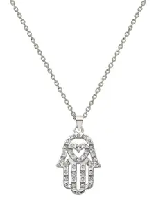 SILBERRY 925 Sterling Silver Rhodium-Plated Contemporary CZ Studded Pendants with Chains