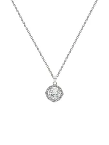 SILBERRY 925 Sterling Silver Rhodium-Plated Circular CZ Studded Pendants with Chains