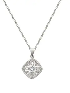 SILBERRY 925 Sterling Silver Rhodium-Plated Circular CZ Studded Pendants with Chains