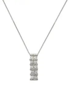 SILBERRY 925 Sterling Silver Rhodium-Plated Contemporary CZ Studded Pendants with Chains
