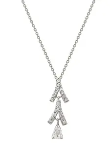 SILBERRY 925 Sterling Silver Rhodium-Plated Triangular CZ Studded Pendants with Chains