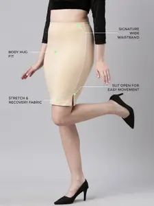 TWIN BIRDS High Rise Side Slit Stretchable Knee Length Skirt Shapewear