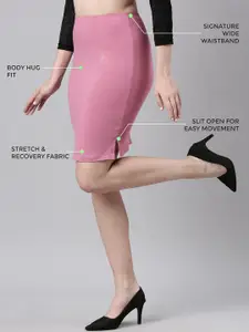 TWIN BIRDS High Rise Side Slit Stretchable Knee Length Skirt Shapewear