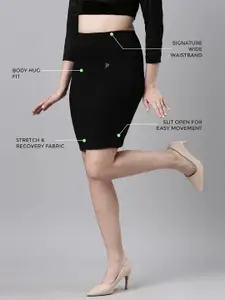 TWIN BIRDS High Rise Side Slit Stretchable Knee Length Skirt Shapewear