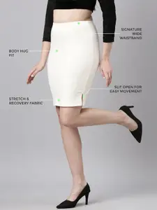 TWIN BIRDS High Rise Side Slit Stretchable Knee Length Skirt Shapewear