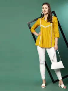 Sangria Ethnic Motifs Embroidered Longline Top