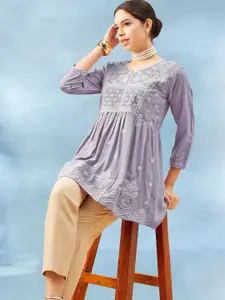 Winza Designer Ethnic Motifs Embroidered Round Neck Thread Work A-Line Kurti