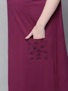 Kryptic Conversational Printed Pure Cotton Maternity Maxi Nightdress