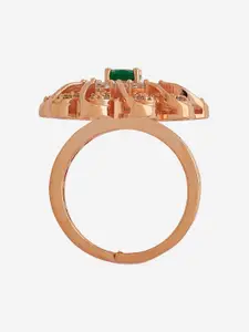 Kushal's Fashion Jewellery Rose Gold-Plated CZ-Embellished Bridal Adjustable Finger Ring