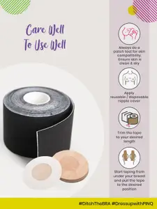 PINQ POLKA 2 Pcs Black Reusable Breast Cup A-B & 1 Pc Black Breast Lift Tape Stick On Bra Pasties