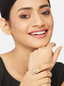 ATIBELLE Silver-Plated CZ-Studded Ring & Earring Set