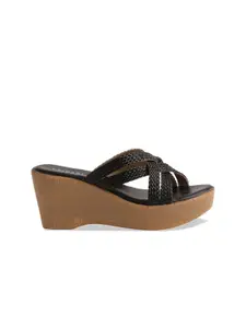 ERIDANI Textured Open Toe Wedge Heels