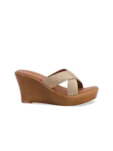 ERIDANI Textured Open Toe Wedge Heels