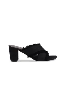 ERIDANI Textured Open Toe Block Heels