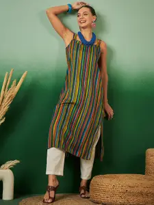 Sangria Striped Shoulder Strap Straight Kurta