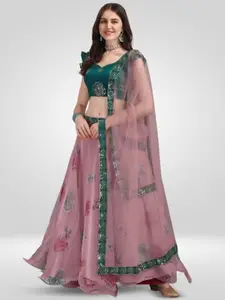 BAESD Printed Semi-Stitched Organza Lehenga & Unstitched Blouse With Dupatta
