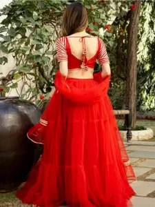 BAESD Embroidered Semi-Stitched Net Lehenga & Unstitched Blouse With Dupatta