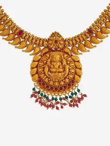 Kushal's Fashion Jewellery Embellished Bridal 92.5 Pure Silver Gold-Plated Temple Necklace