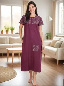 Kryptic Floral Printed Pure Cotton Maxi Nightdress