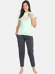 Kryptic Typography Printed Round Neck Cotton Night suit