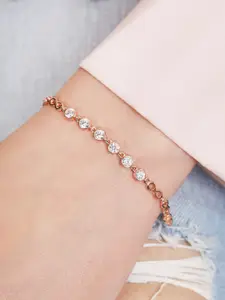 Zavya 925 Pure Silver Cubic Zirconia Rose Gold-Plated Link Bracelet
